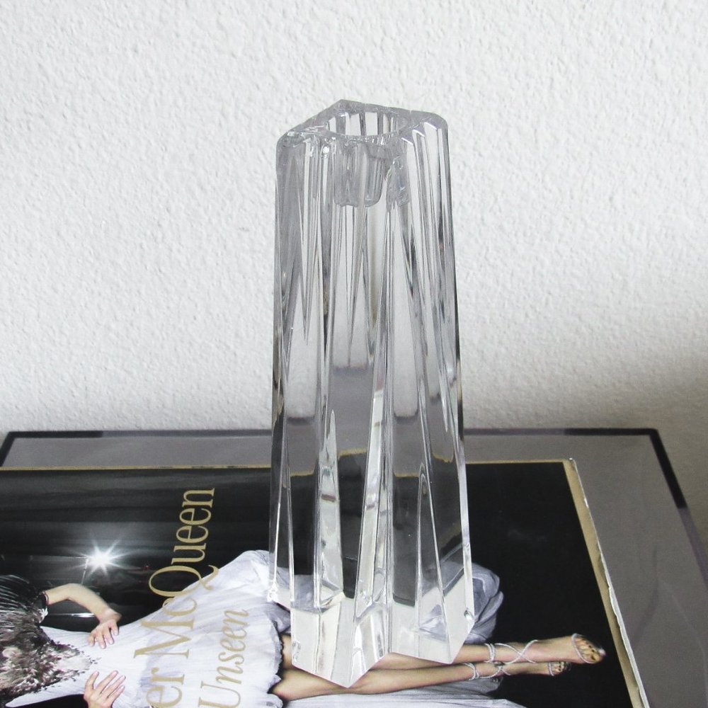 VINTAGE Glass Clear Crystal Lead Candlestick Holder Art Deco Collectable MCM